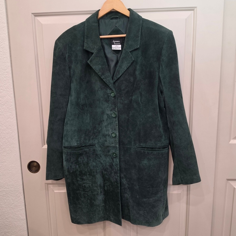 Dennis Basso Genuine Suede Leather Blazer Jacket Forest Green Size L
